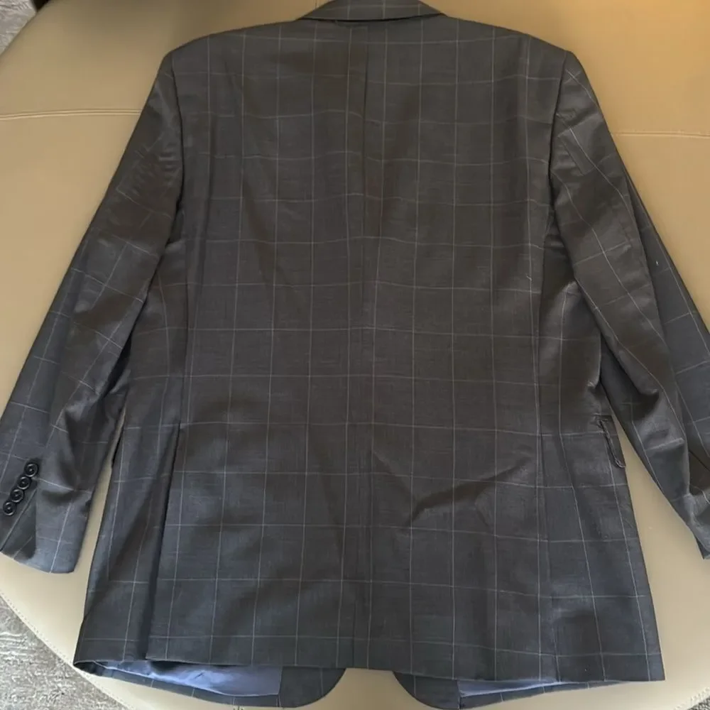 Saks Fifth Ave Black Label Tropical Wool Men’s Blue Windowpane Jacket. Size 42.